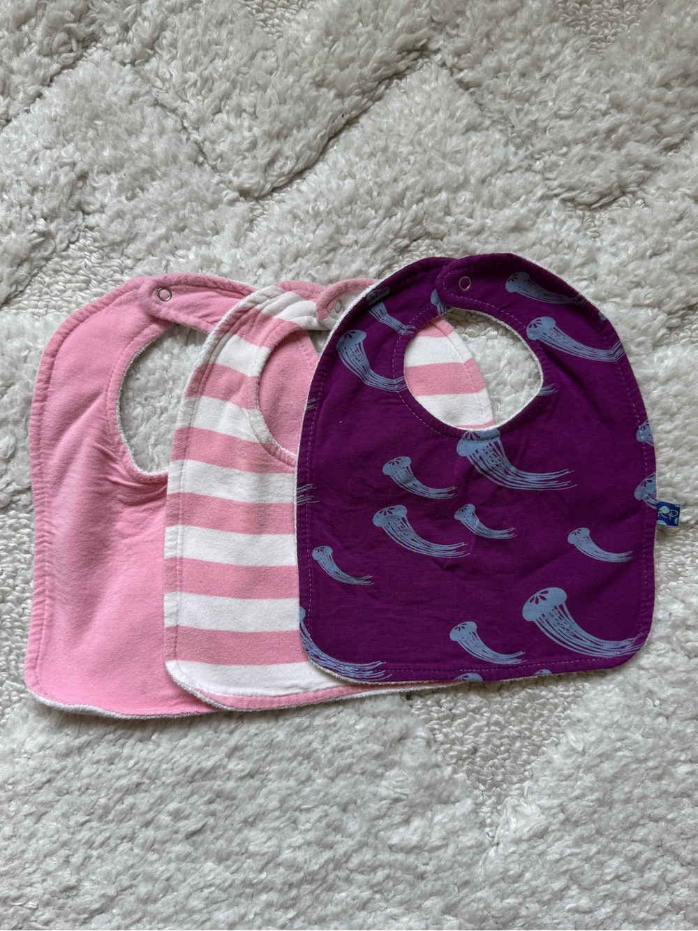 Kickee Pants Baby Bib Set - Pink, Pink Stripe & Purple Jellyfish